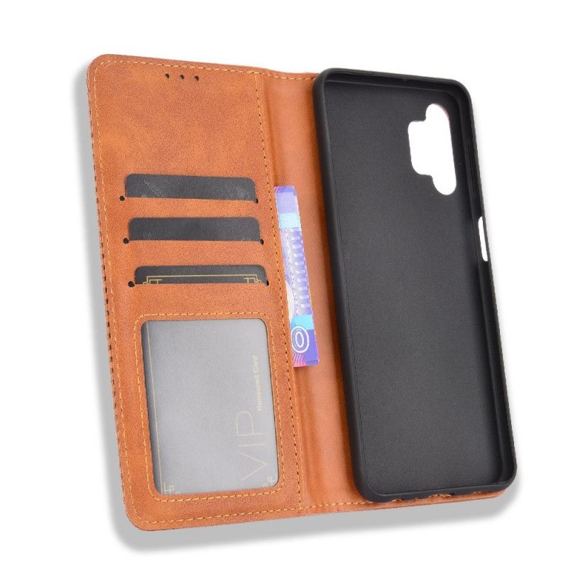 Flip Case Für Samsung Galaxy A32 5G Schwarz Stilisierter Vintage-Ledereffekt