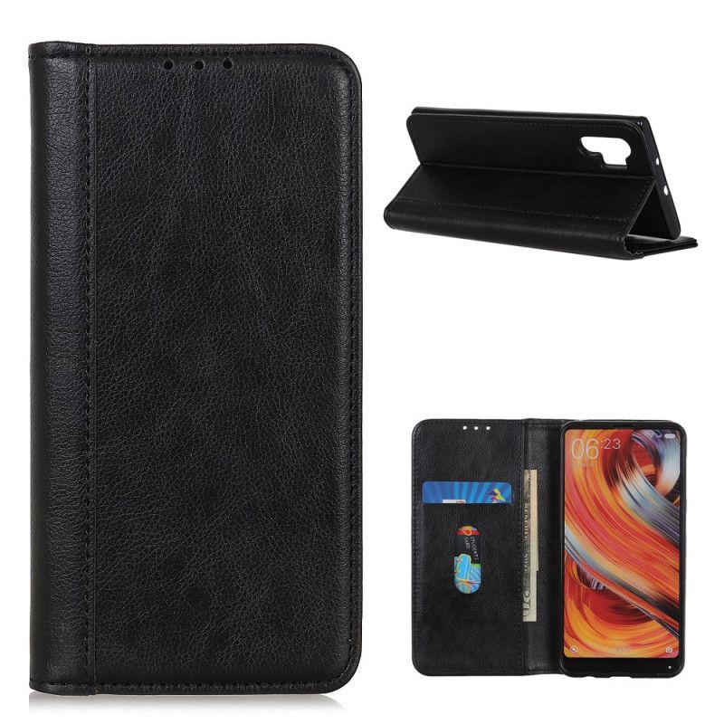 Flip Case Samsung Galaxy A32 5G Schwarz Handyhülle Business Lychee Spaltleder