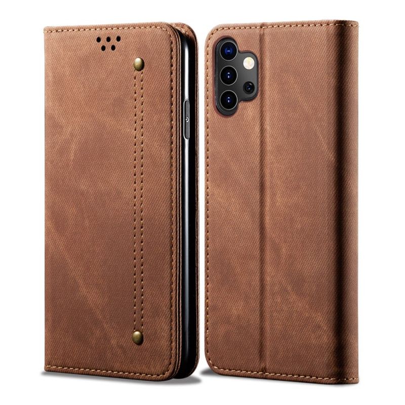Flip Case Samsung Galaxy A32 5G Schwarz Handyhülle Jeansstoff