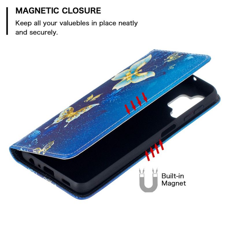 Flip Case Samsung Galaxy A32 5G Weiß Bunte Schmetterlinge