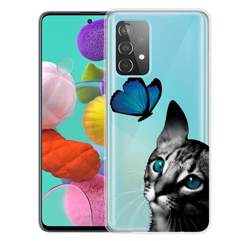 Hülle Für Samsung Galaxy A32 5G Katze Und Schmetterling