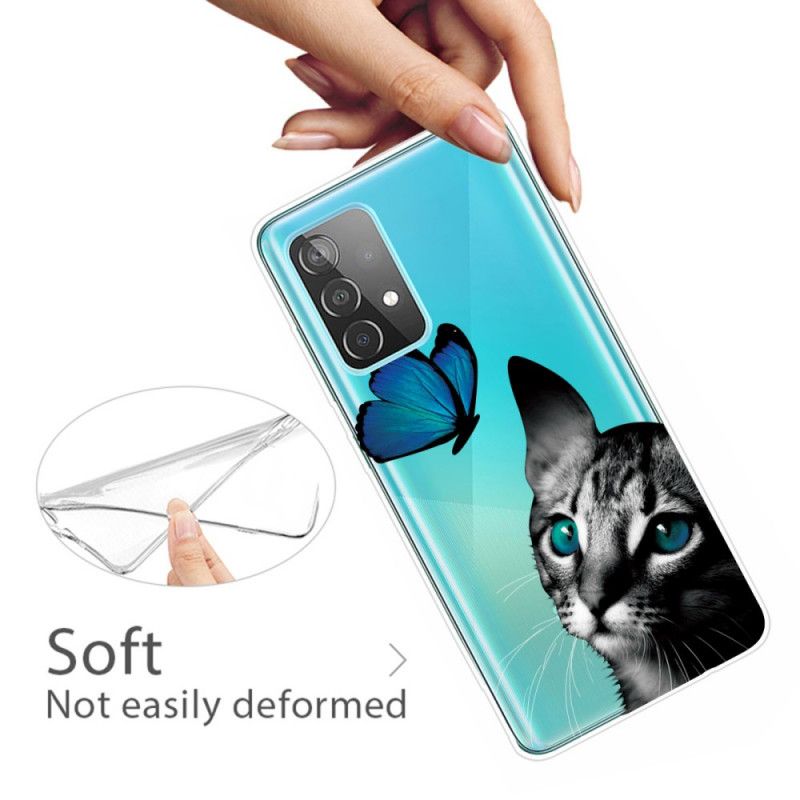 Hülle Für Samsung Galaxy A32 5G Katze Und Schmetterling