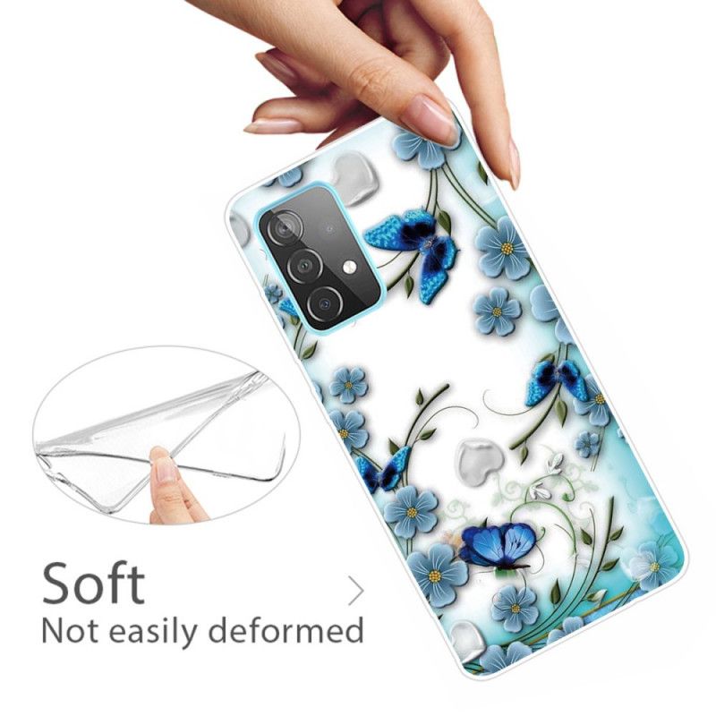 Hülle Für Samsung Galaxy A32 5G Retro Schmetterlinge Und Blumen