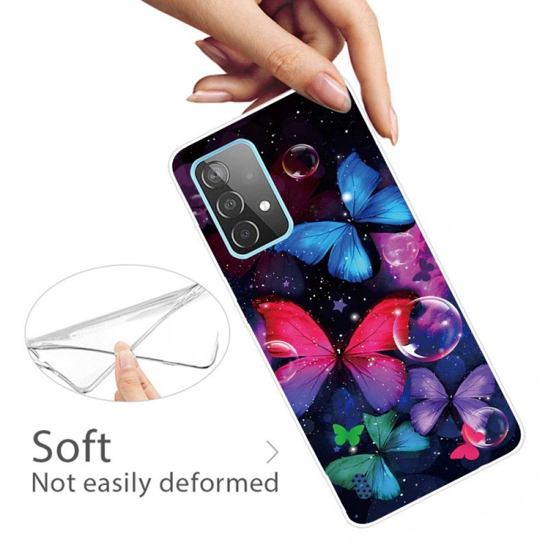 Hülle Für Samsung Galaxy A32 5G Schwarz Flexible Schmetterlinge