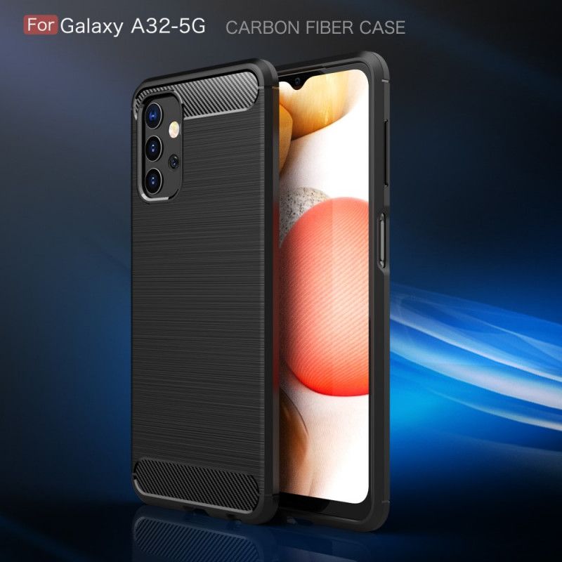 Hülle Für Samsung Galaxy A32 5G Schwarz Gebürstete Kohlefaser