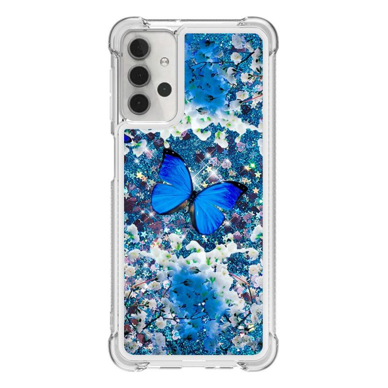 Hülle Samsung Galaxy A32 5G Blaue Glitzerschmetterlinge