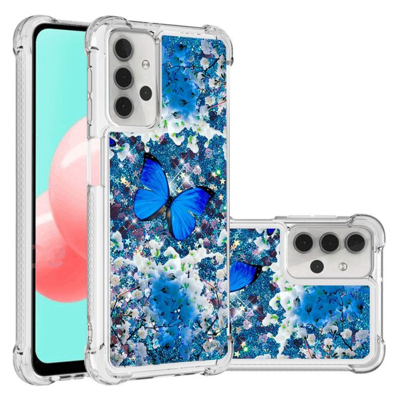 Hülle Samsung Galaxy A32 5G Blaue Glitzerschmetterlinge