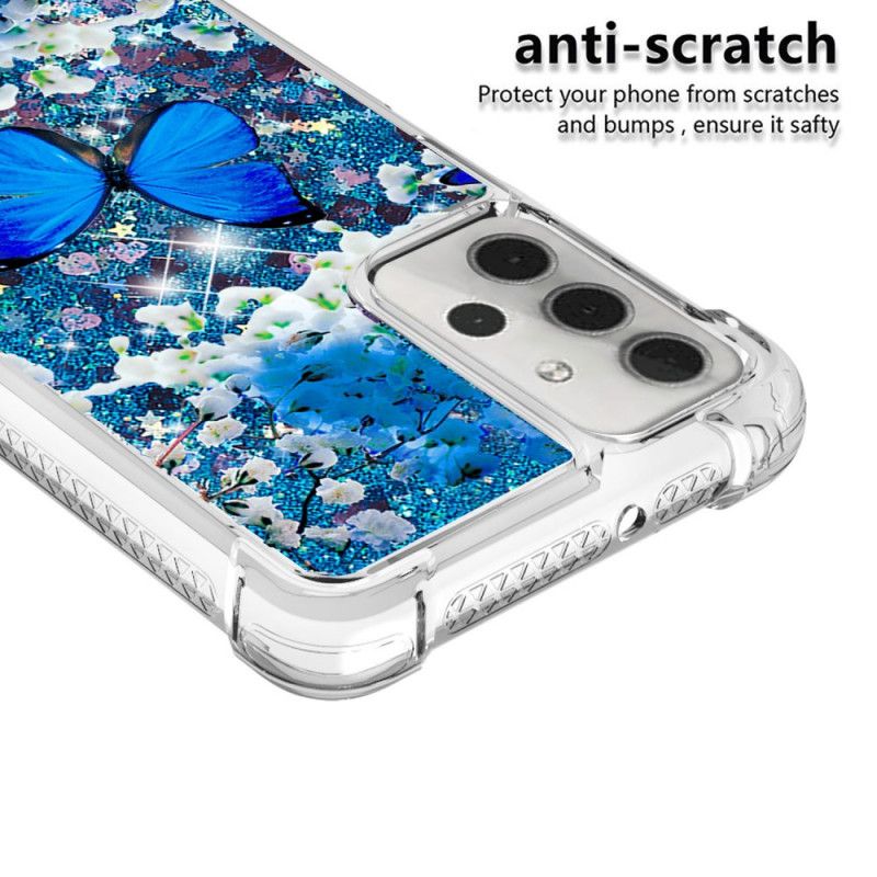 Hülle Samsung Galaxy A32 5G Blaue Glitzerschmetterlinge