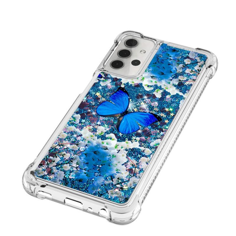 Hülle Samsung Galaxy A32 5G Blaue Glitzerschmetterlinge