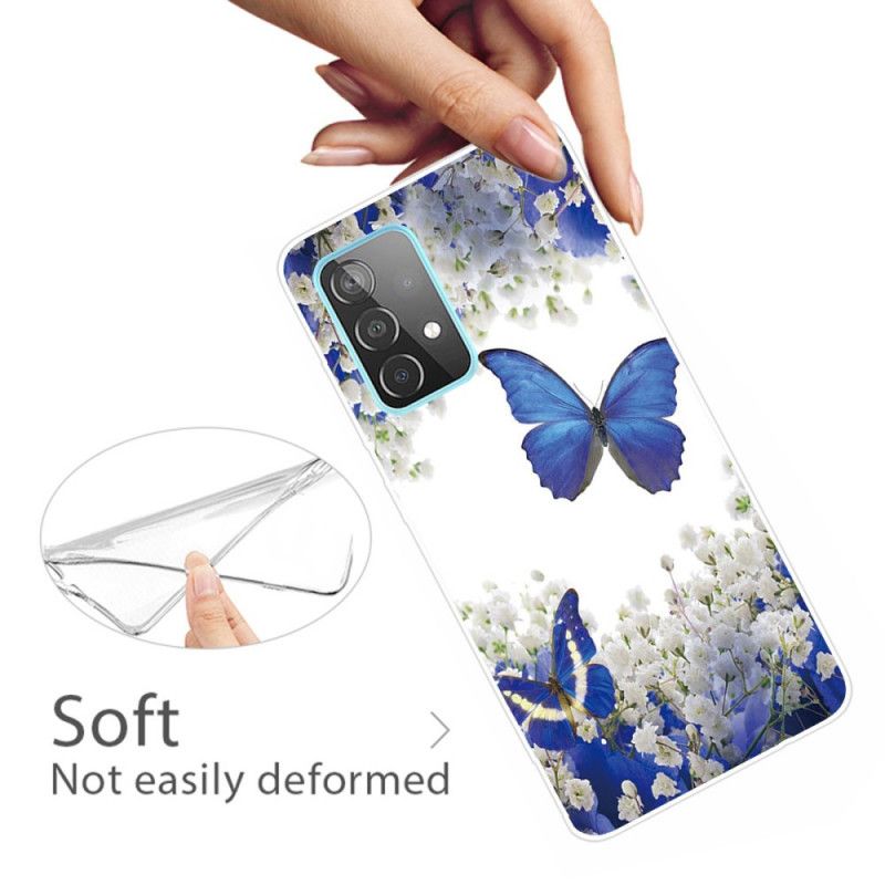 Hülle Samsung Galaxy A32 5G Dunkelblau Design Schmetterlinge
