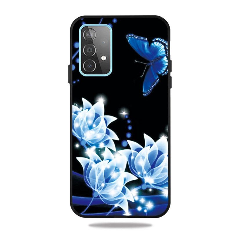 Hülle Samsung Galaxy A32 5G Dunkelblau Handyhülle Blaue Blüten