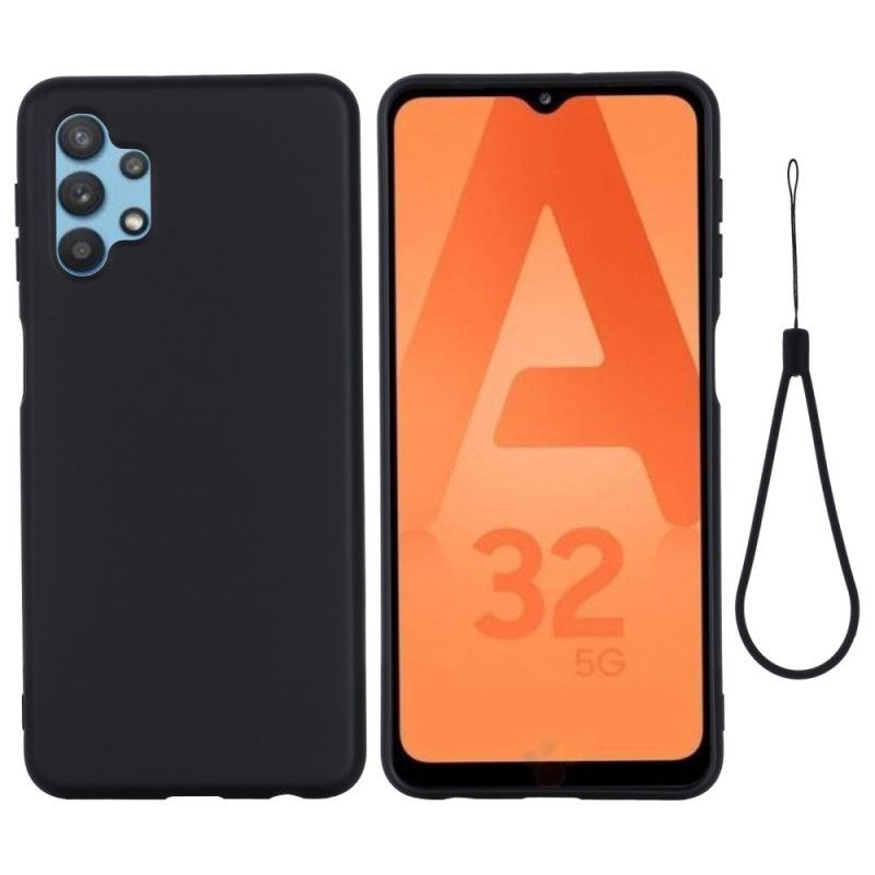 Hülle Samsung Galaxy A32 5G Schwarz Flüssiges Silikon Mit Armband