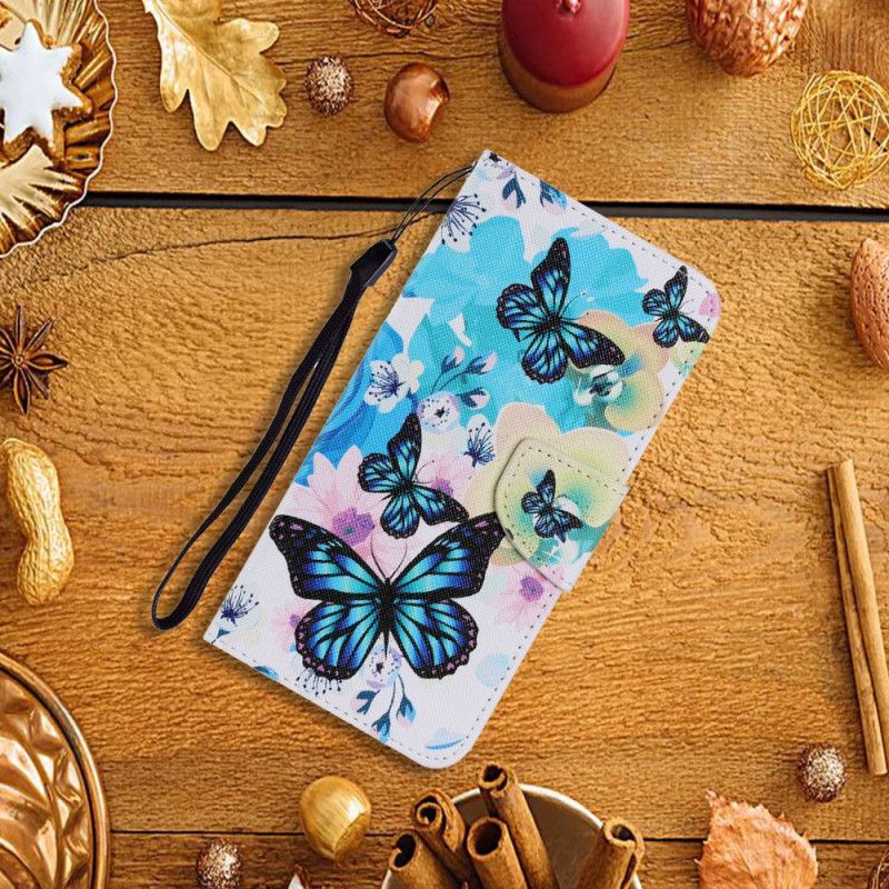Lederhüllen Für Samsung Galaxy A32 5G Gelb Schmetterlinge Und Sommerblumen