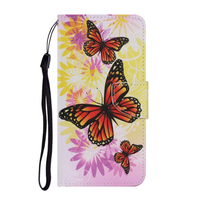 Lederhüllen Für Samsung Galaxy A32 5G Gelb Schmetterlinge Und Sommerblumen
