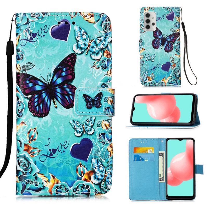 Lederhüllen Für Samsung Galaxy A32 5G Goldene Schmetterlinge