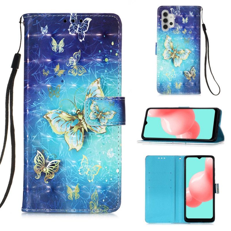 Lederhüllen Für Samsung Galaxy A32 5G Goldene Tanga-Schmetterlinge