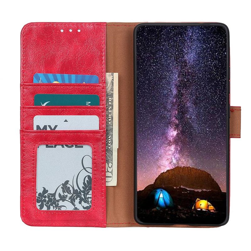 Lederhüllen Für Samsung Galaxy A32 5G Schwarz Gespaltenes Glänzendes Leder
