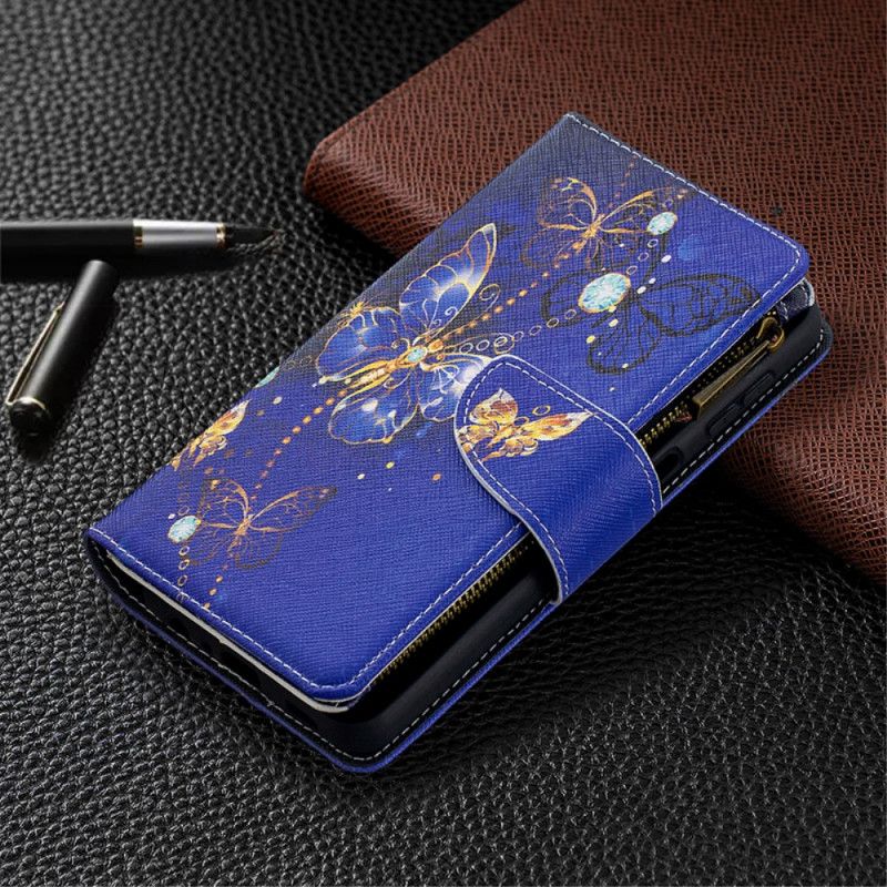 Lederhüllen Samsung Galaxy A32 5G Dunkelblau Handyhülle Schmetterlingstasche Mit Reißverschluss