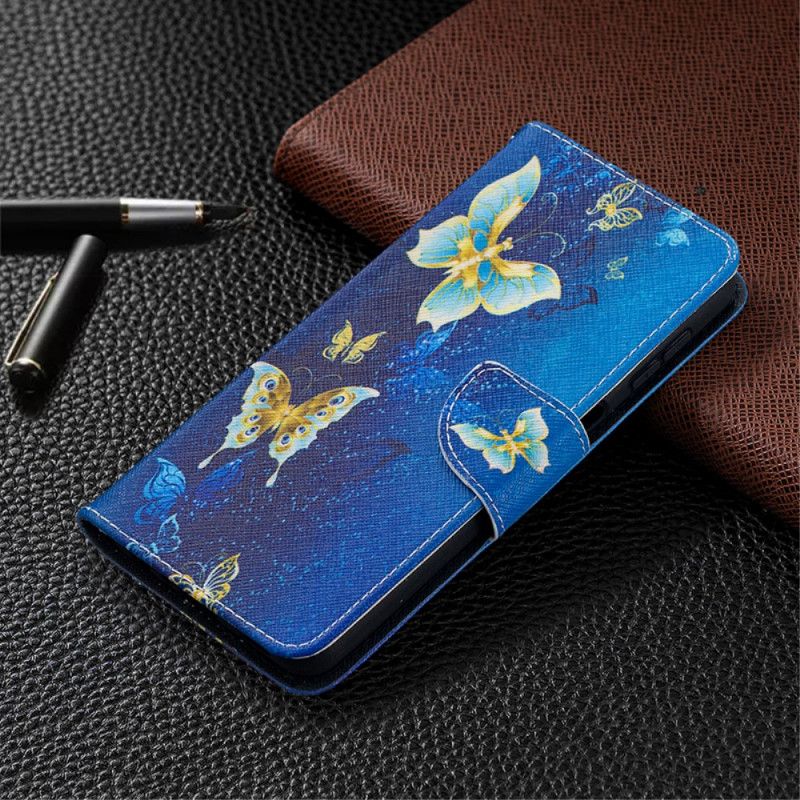 Lederhüllen Samsung Galaxy A32 5G Dunkelblau Könige Schmetterlinge