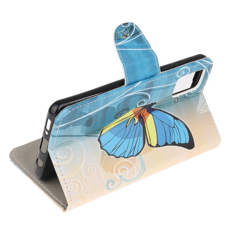 Lederhüllen Samsung Galaxy A32 5G Hellblau Souveräne Schmetterlinge