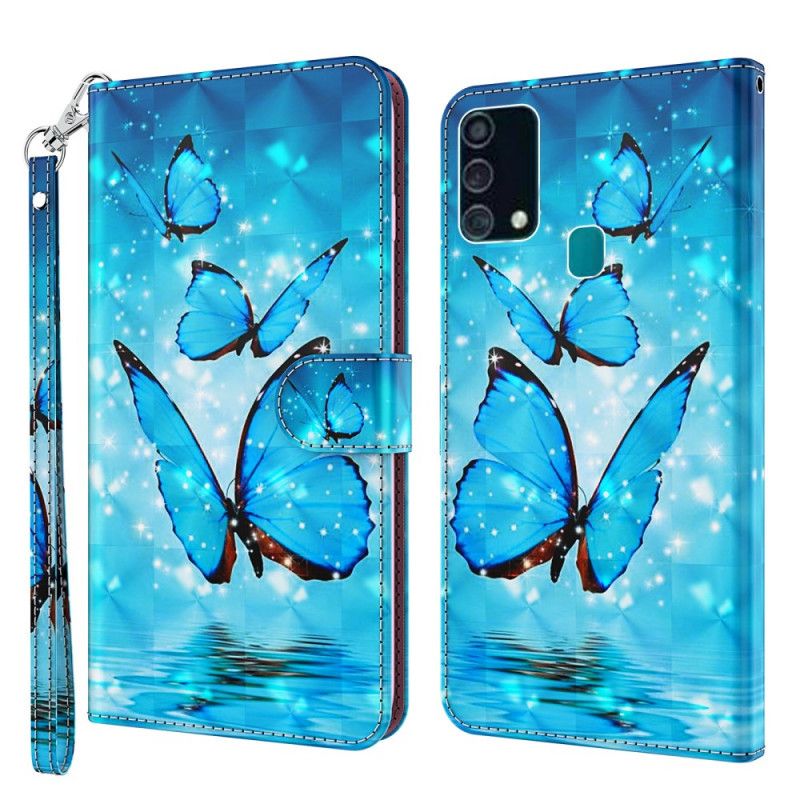 Lederhüllen Samsung Galaxy A32 5G Lichtfleck Fliegt Blaue Schmetterlinge