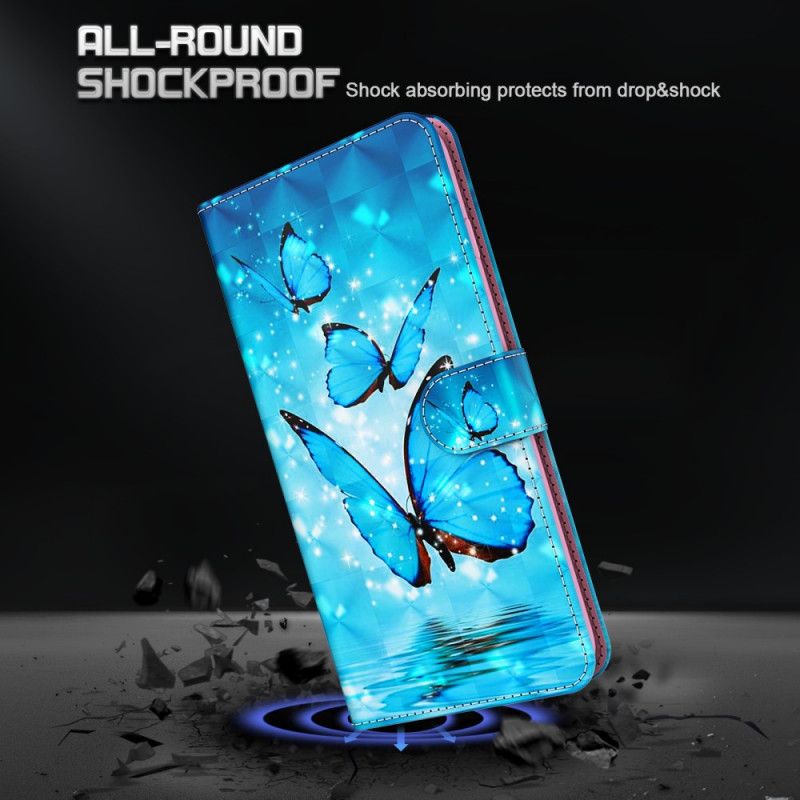 Lederhüllen Samsung Galaxy A32 5G Lichtfleck Fliegt Blaue Schmetterlinge