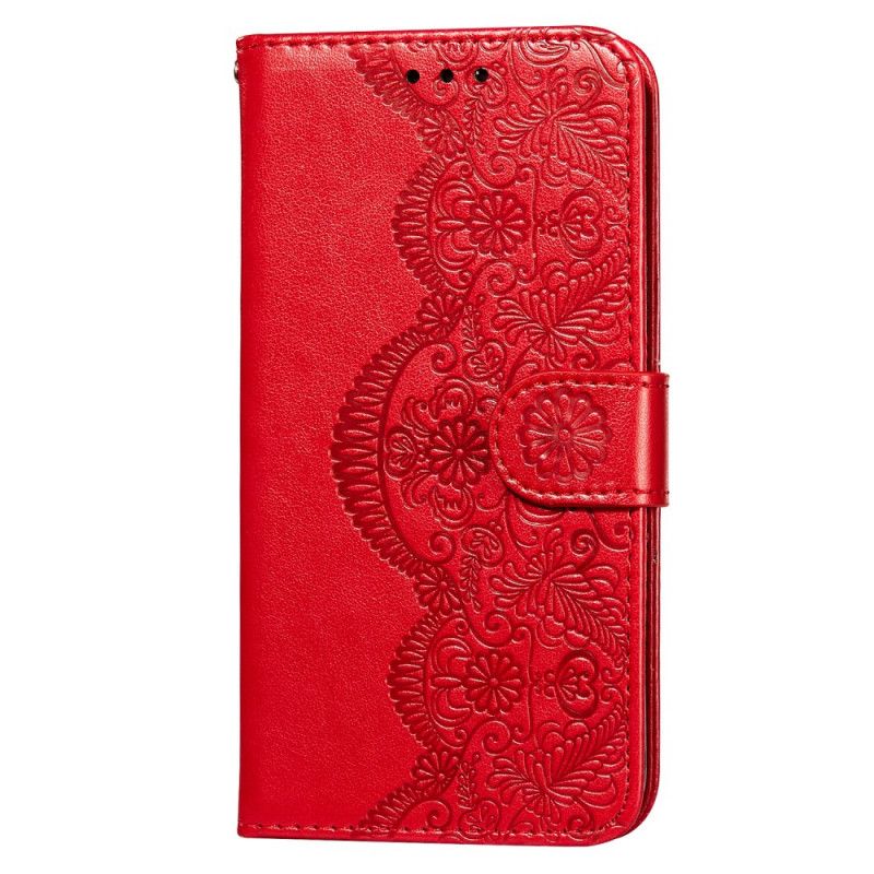 Lederhüllen Samsung Galaxy A32 5G Rot Blumenstickerei