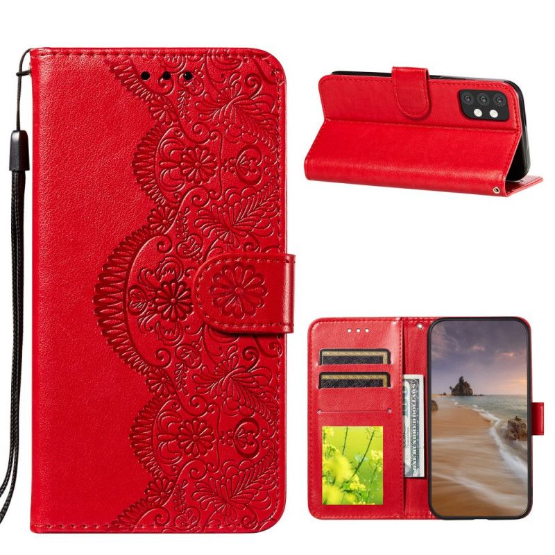 Lederhüllen Samsung Galaxy A32 5G Rot Blumenstickerei