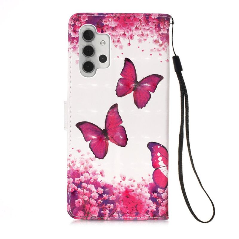 Lederhüllen Samsung Galaxy A32 5G Rote Schmetterlinge