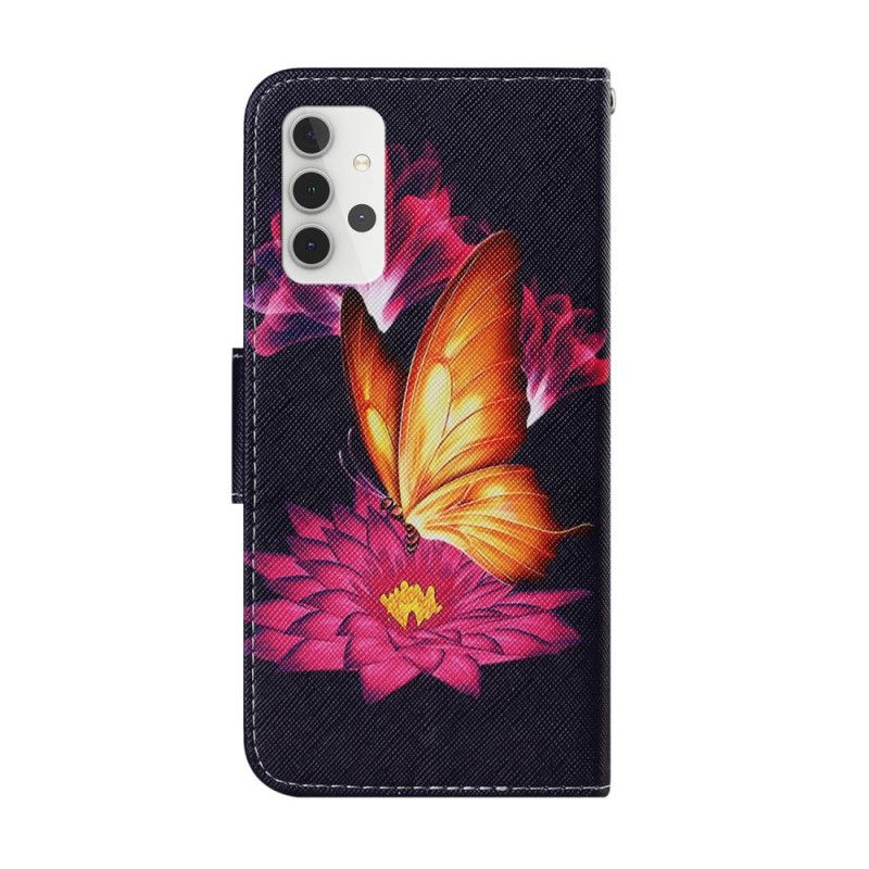 Lederhüllen Samsung Galaxy A32 5G Schmetterling Und Lotus
