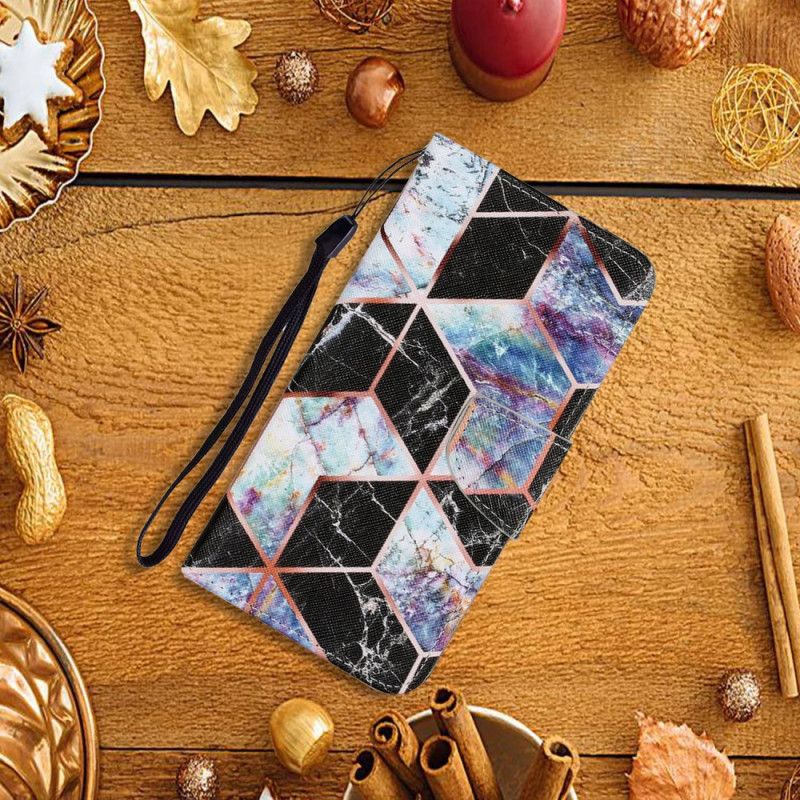 Lederhüllen Samsung Galaxy A32 5G Schwarz Geometrischer Marmor