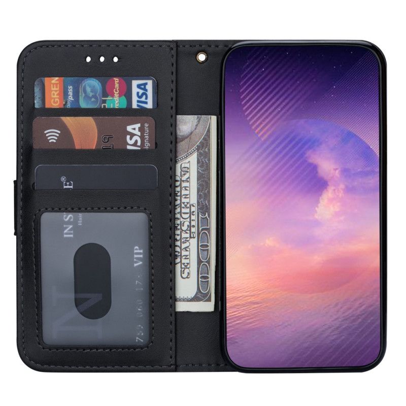 Lederhüllen Samsung Galaxy A32 5G Schwarz Handyhülle Geldbörse Mit Riemen