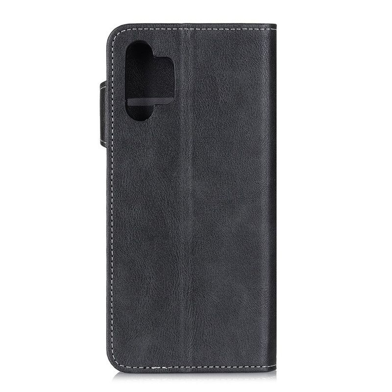 Lederhüllen Samsung Galaxy A32 5G Schwarz Künstlerischer Knopf Und Nähte