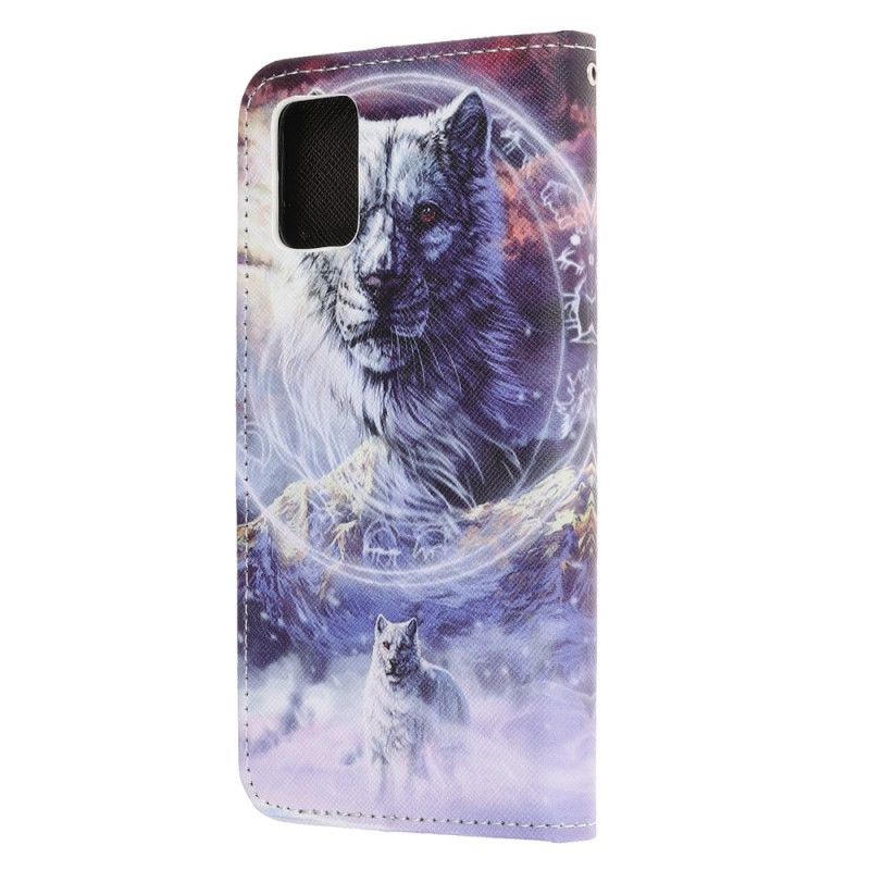 Lederhüllen Samsung Galaxy A32 5G Wolf Im Winter Mit Tanga