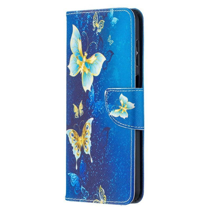 Flip Case Für Samsung Galaxy M12 / A12 Goldene Schmetterlinge