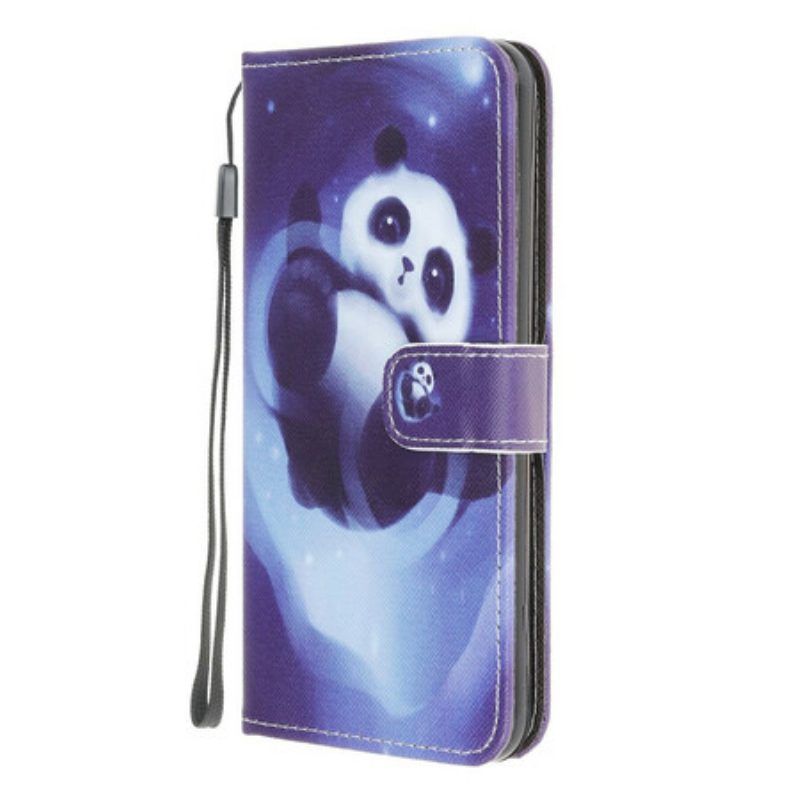 Flip Case Für Samsung Galaxy M12 / A12 Mit Kordel Panda Space Mit Schlüsselband