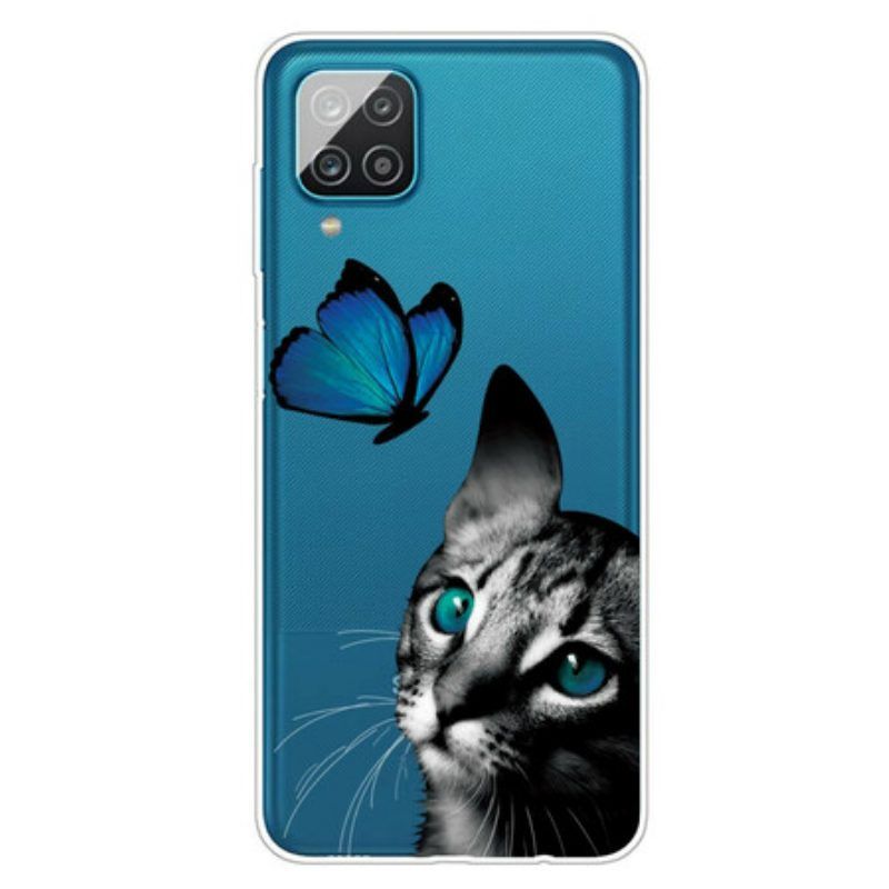 Handyhülle Für Samsung Galaxy M12 / A12 Katze Und Schmetterling