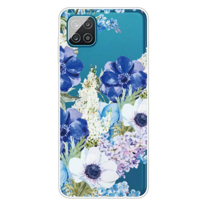 Hülle Für Samsung Galaxy M12 / A12 Nahtlose Aquarellblaue Blumen