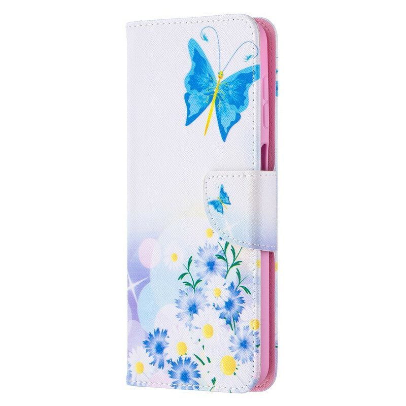 Lederhüllen Für Samsung Galaxy M12 / A12 Bemalte Schmetterlinge Und Blumen