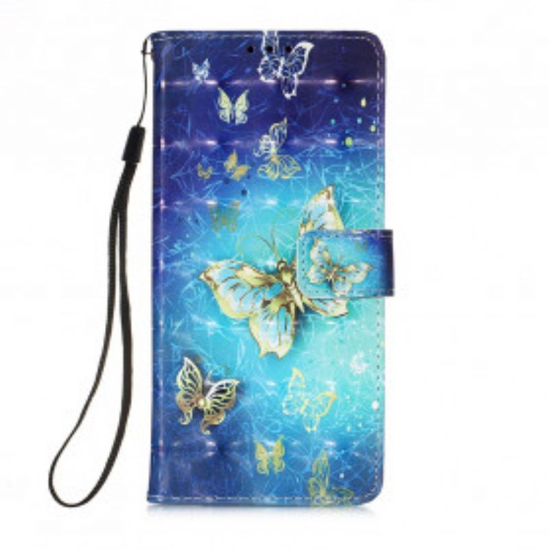Lederhüllen Für Samsung Galaxy M12 / A12 Goldene Schmetterlinge
