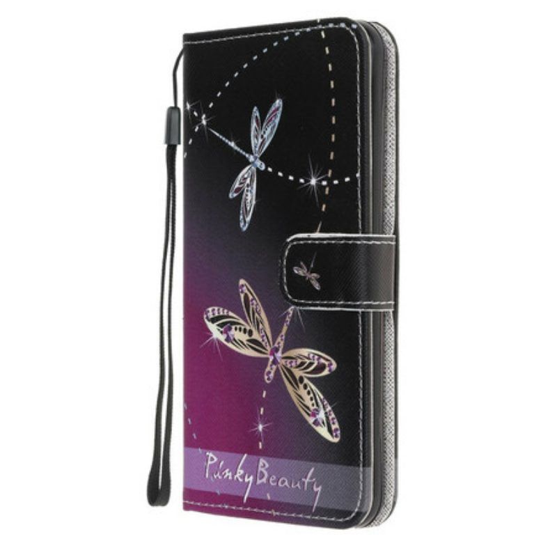 Lederhüllen Für Samsung Galaxy M12 / A12 Mit Kordel Riemchenlibellen
