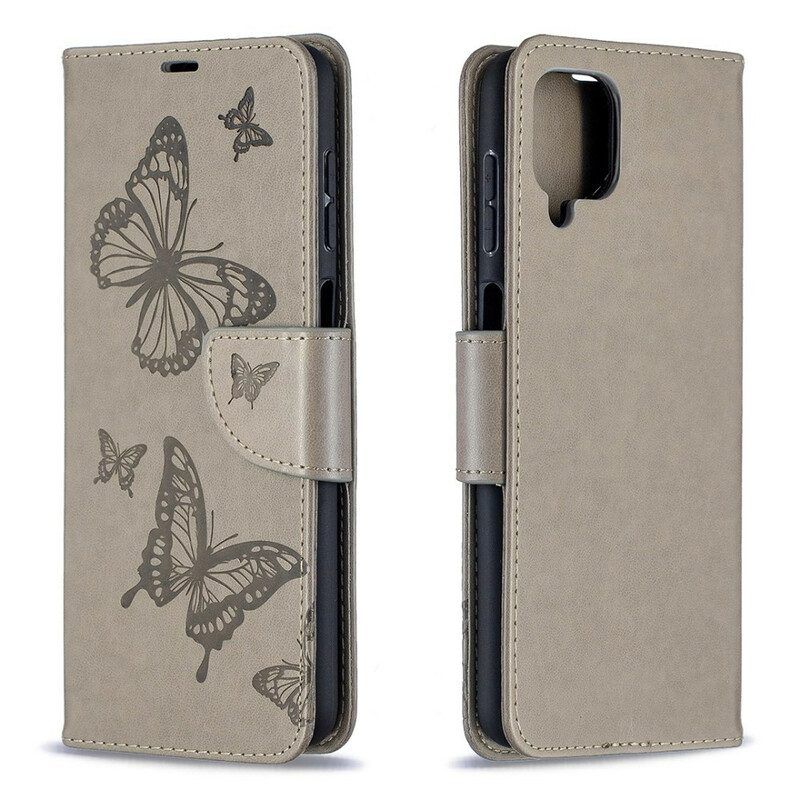 Lederhüllen Für Samsung Galaxy M12 / A12 Schmetterlinge Im Flug Mit Schlüsselband