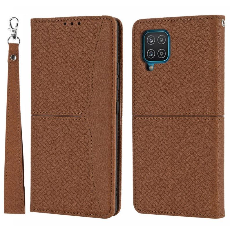 Schutzhülle Für Samsung Galaxy M12 / A12 Mit Kordel Flip Case Riemchen-stil Aus Gewebtem Leder