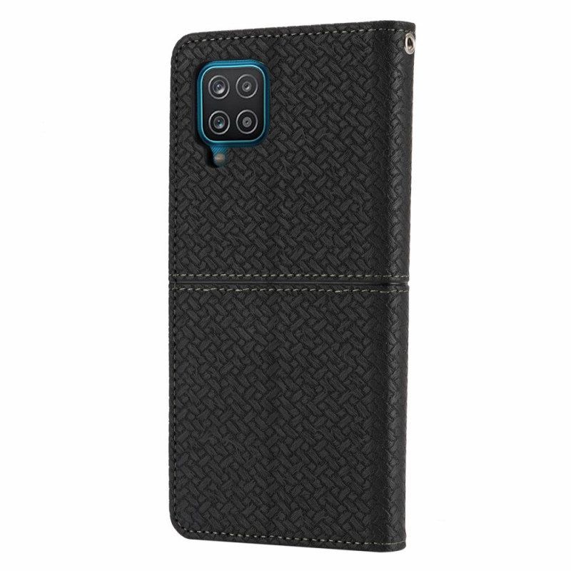 Schutzhülle Für Samsung Galaxy M12 / A12 Mit Kordel Flip Case Riemchen-stil Aus Gewebtem Leder