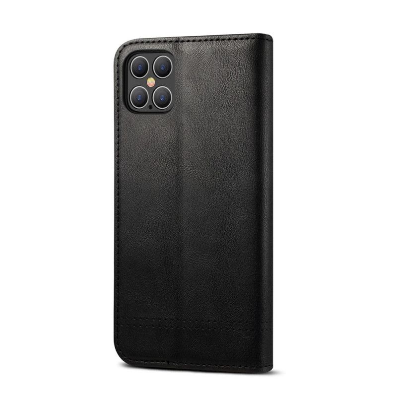 Flip Case Für iPhone 12 / 12 Pro Schwarz Genähter Ledereffekt