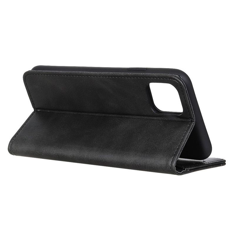 Flip Case Für iPhone 12 / 12 Pro Schwarz Matt Gespaltenes Leder