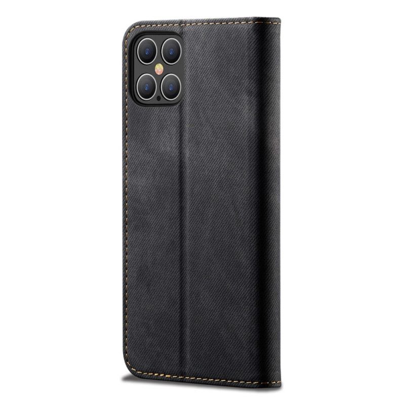 Flip Case iPhone 12 / 12 Pro Schwarz Jeansimitat-Jeans