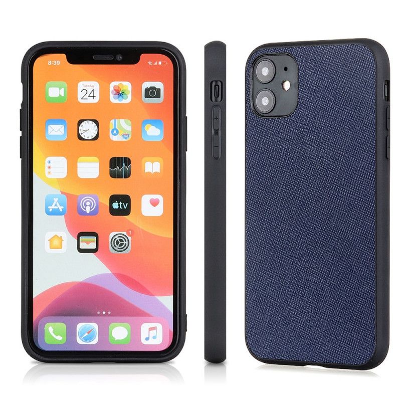 Hülle iPhone 12 / 12 Pro Schwarz Echtes Strukturiertes Leder