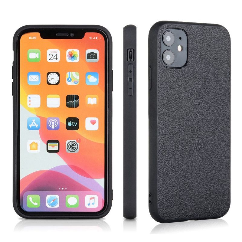 Hülle iPhone 12 / 12 Pro Schwarz Handyhülle Nüchternheit Aus Echtem Leder