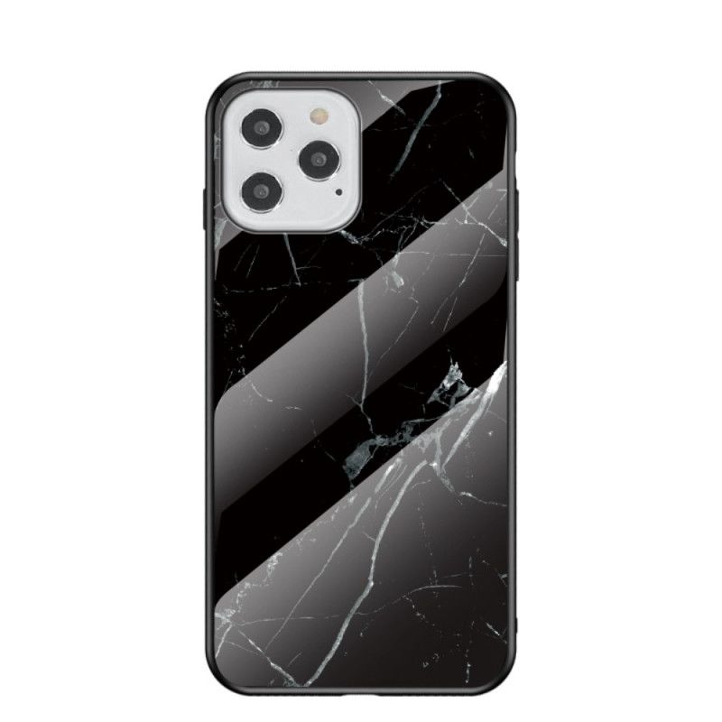 Hülle iPhone 12 / 12 Pro Schwarz Marmorfarben Gehärtetes Glas